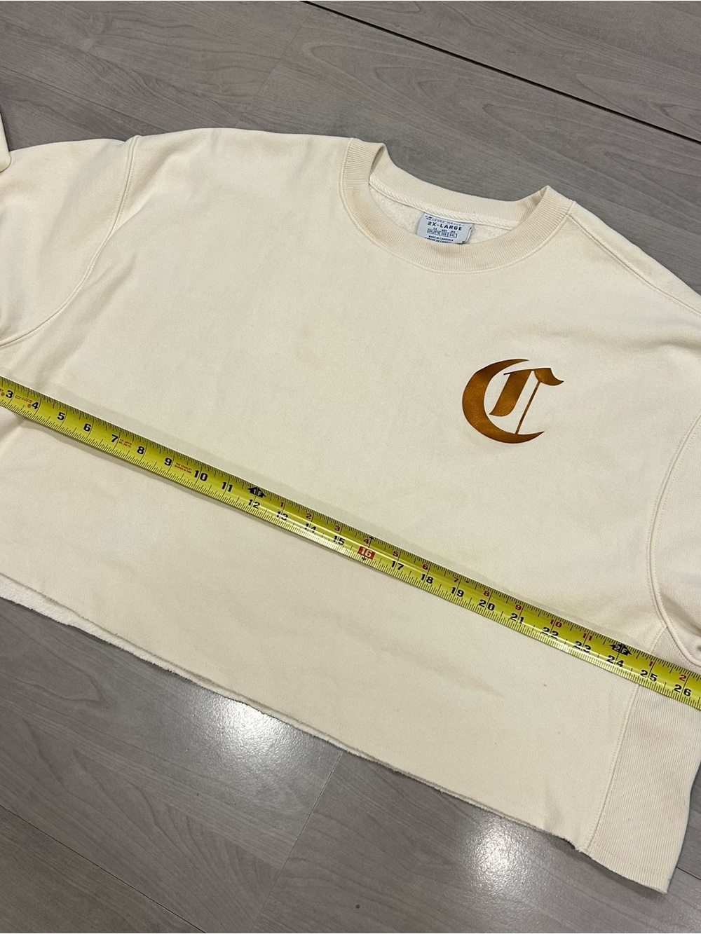 Champion Reverse Weave Oversized Cropped Crewneck Sweatshirt 2XL Cream - Picture 4 of 9
